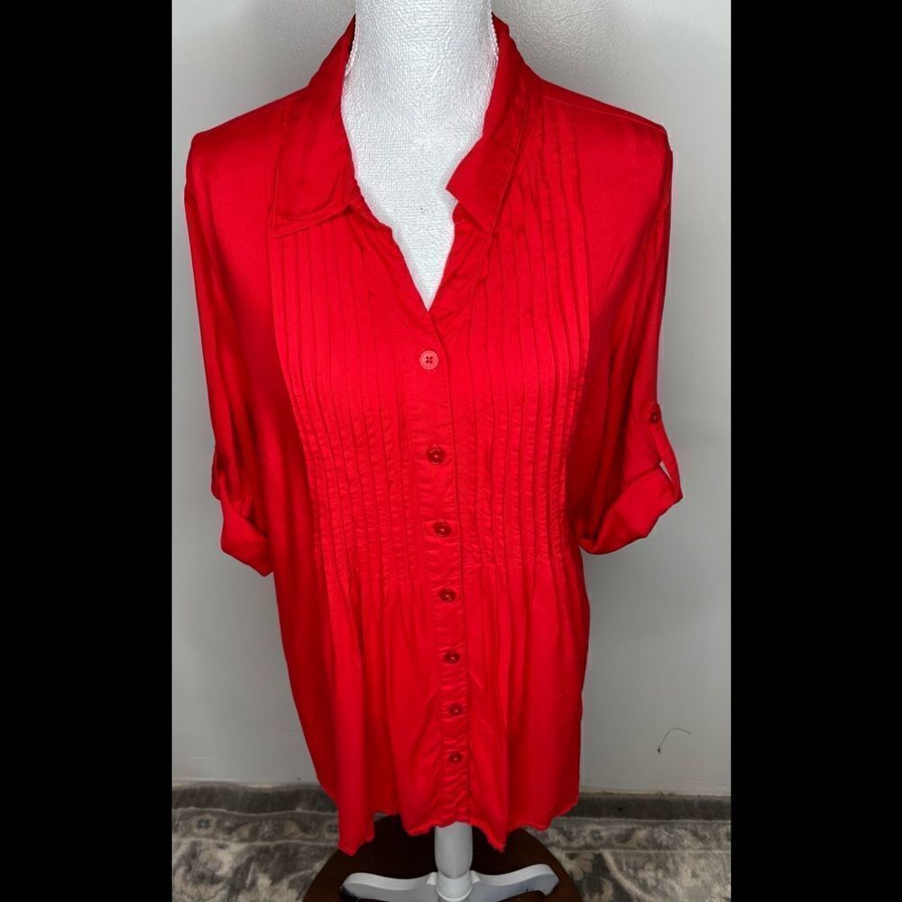 Woman Within Women's Plus Size Pintucked Print Tunic In Red Sz 18